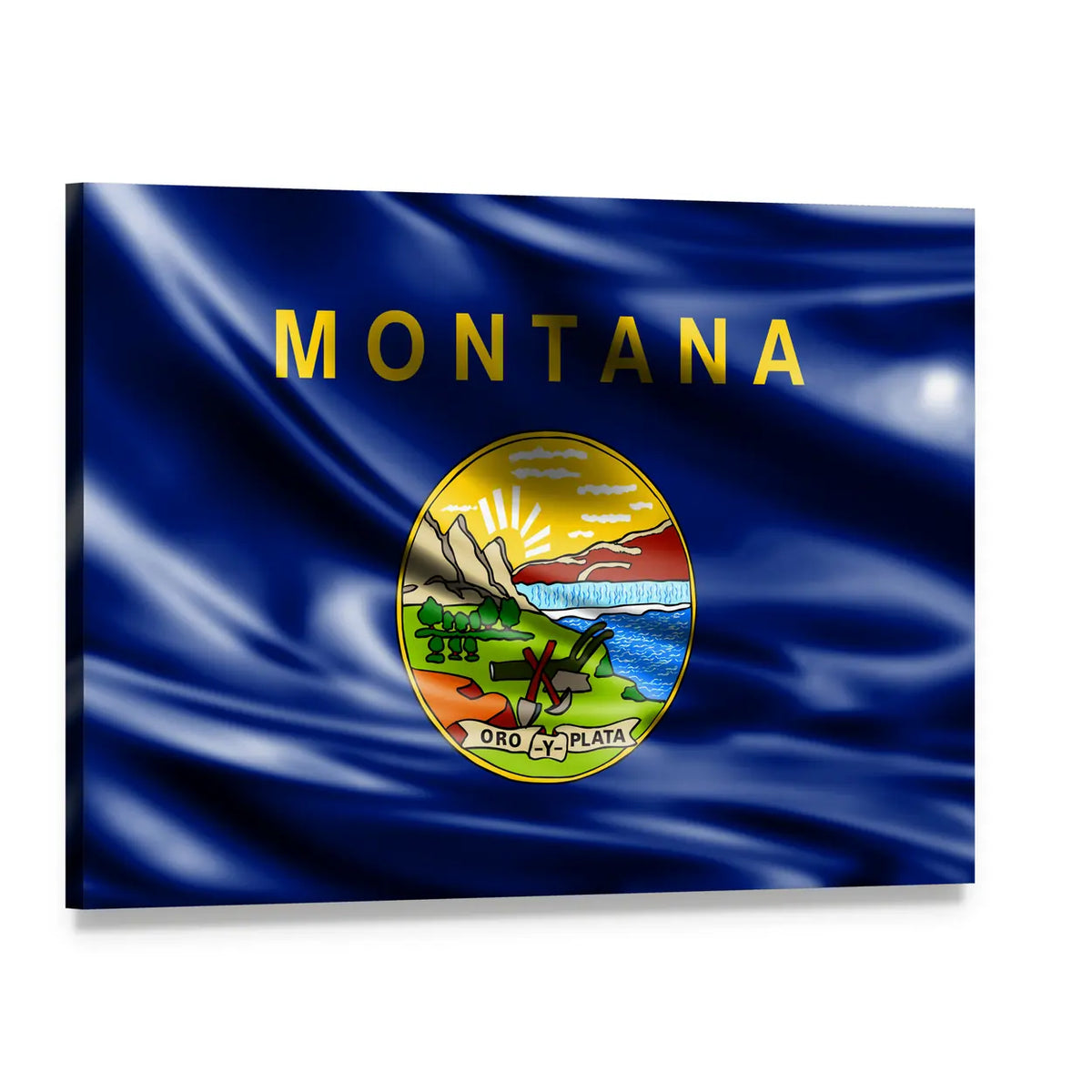 Montana State Flag Canvas Wall Art, single panel gallery wrapped canvas, angled product view