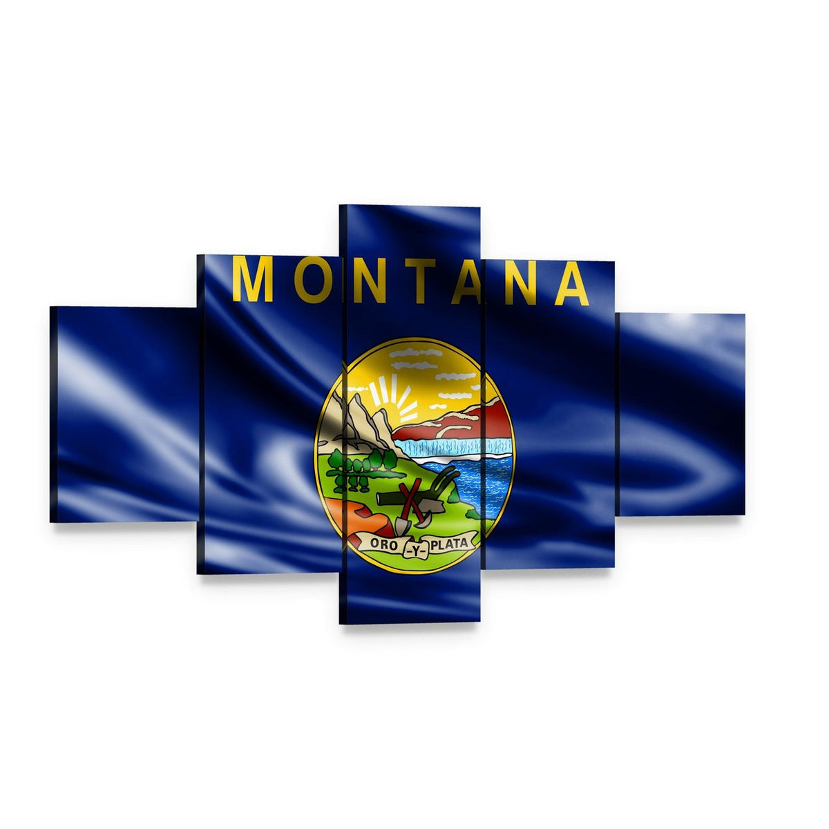 Montana Flag with State Seal Canvas Wall Art, 5 panel 5 Star layout gallery wrapped canvas set, angled product view