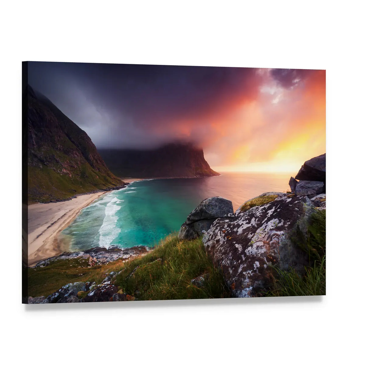 Kvalvika Beach, Norway Canvas Wall Art, single panel gallery wrapped canvas, angled product view