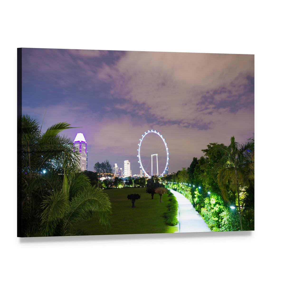Twilight City Park with Ferris Wheel Canvas Wall Art, single panel gallery wrapped canvas, angled product view