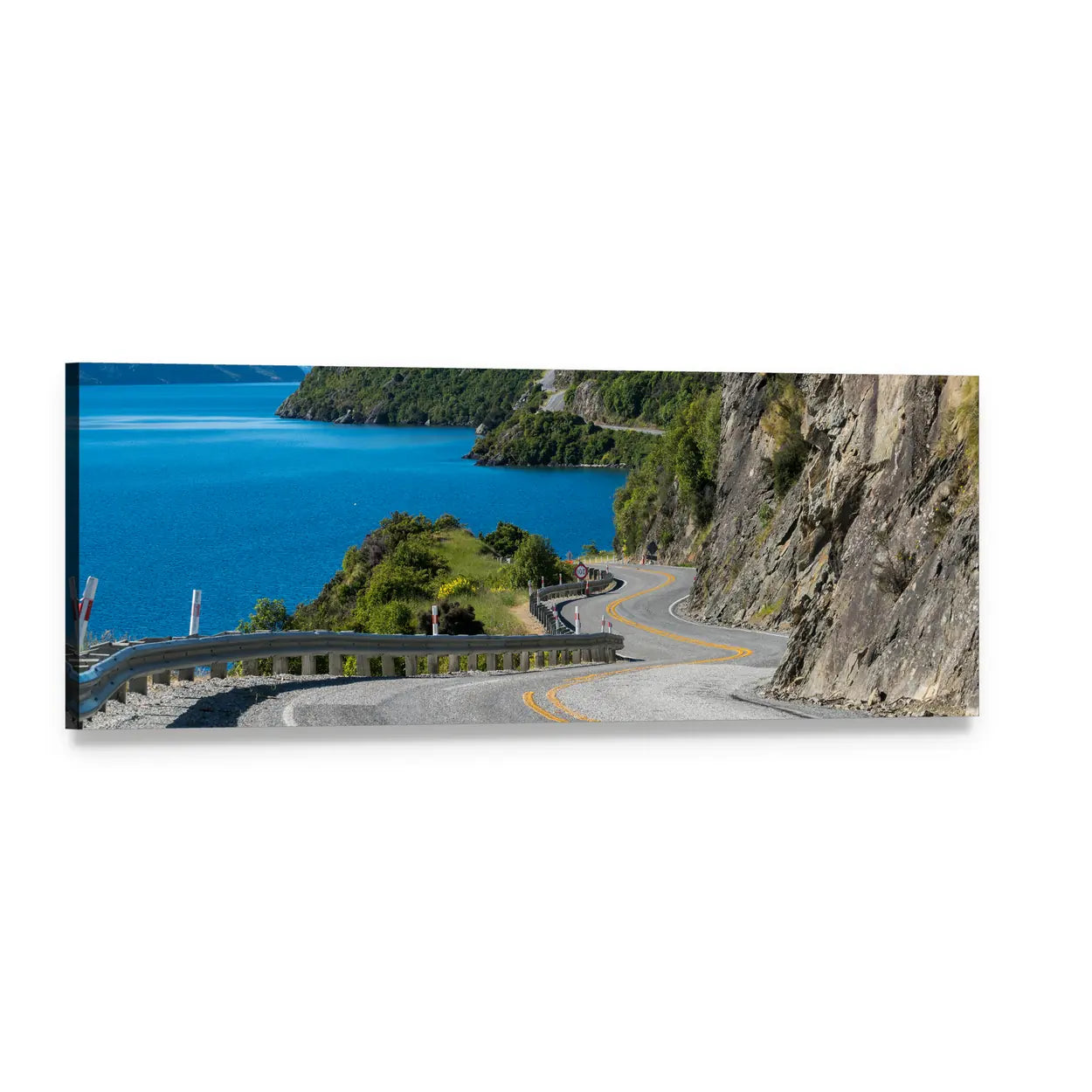 Winding Road Along Coastal Cliffs Panoramic Canvas Wall Art, single panel gallery wrapped canvas, angled product view