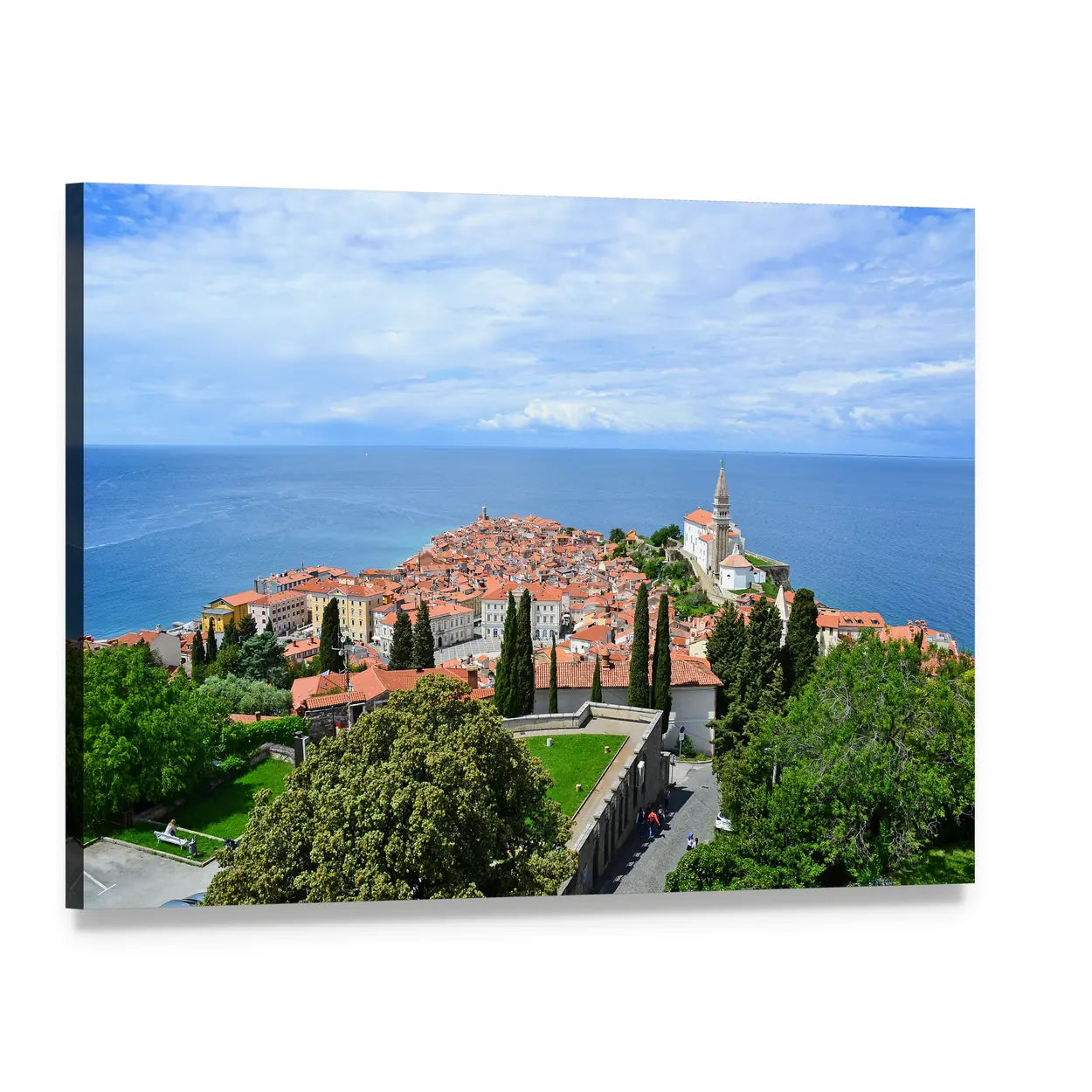 View of Piran, Slovenia Canvas Wall Art, single panel gallery wrapped canvas, angled product view