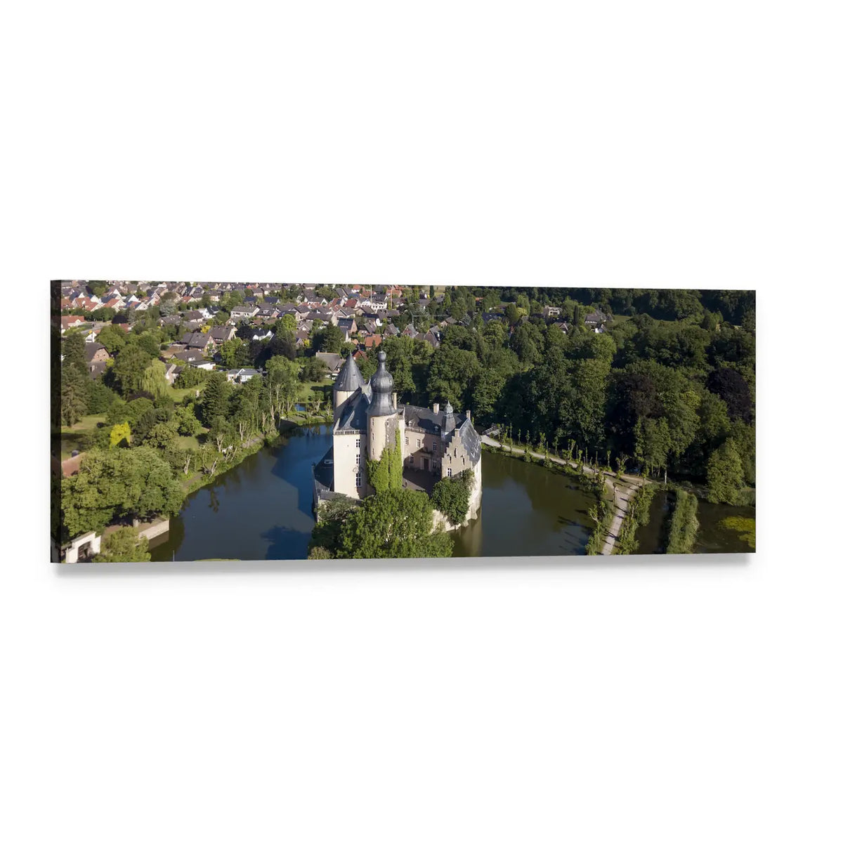 Castle Gemen with Moat Panoramic Canvas Wall Art, single panel gallery wrapped canvas, angled product view