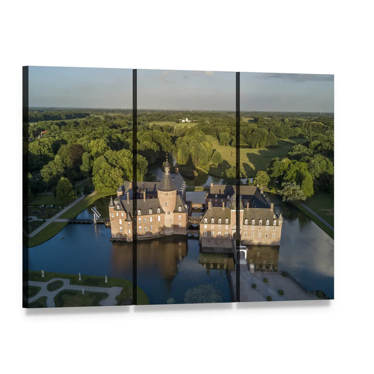 View of Anholt Castle Canvas Wall Art, 3 panel 3 Horizontal layout gallery wrapped canvas set, angled product view