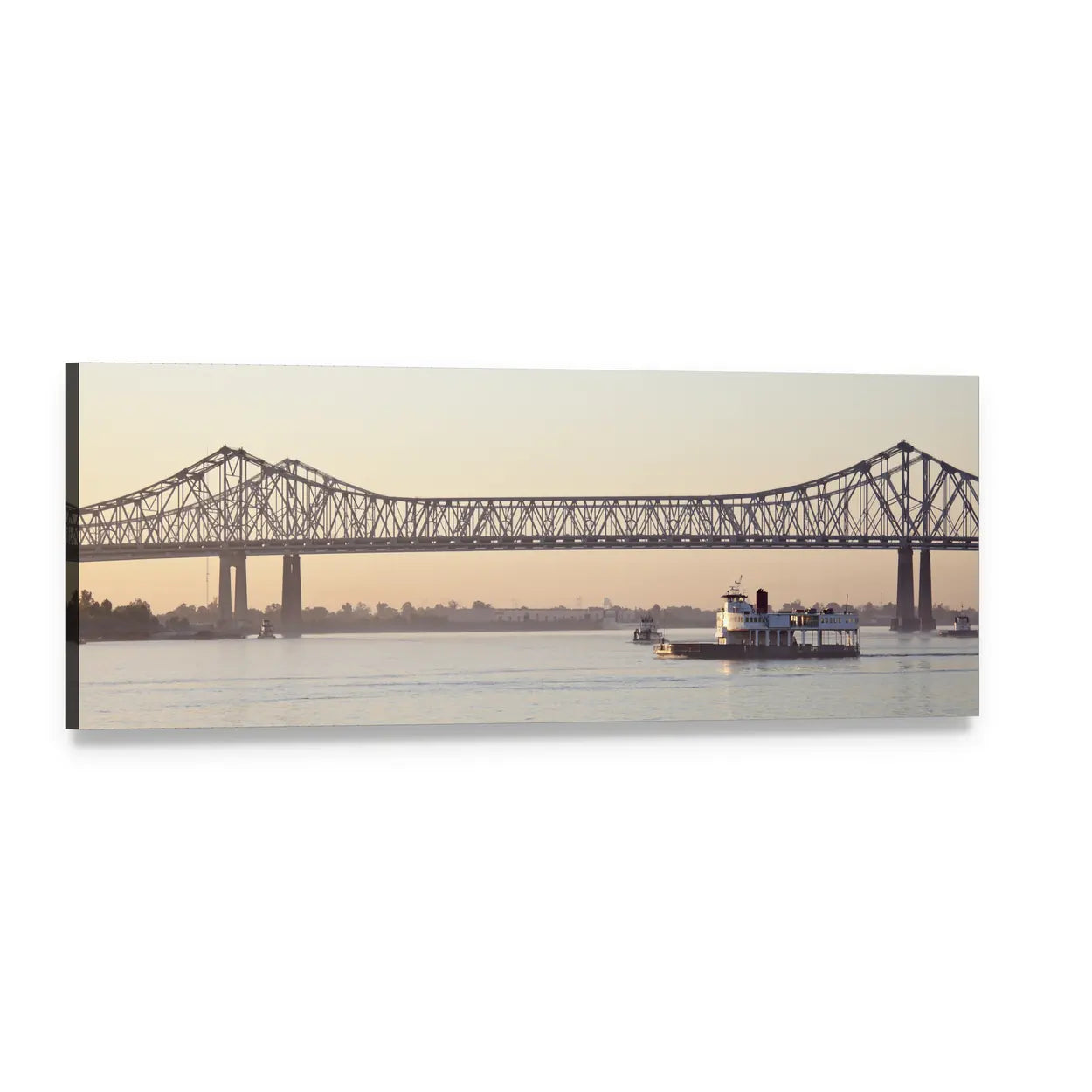 Cantilever Bridge Over Mississippi River Panoramic Canvas Wall Art, single panel gallery wrapped canvas, angled product view