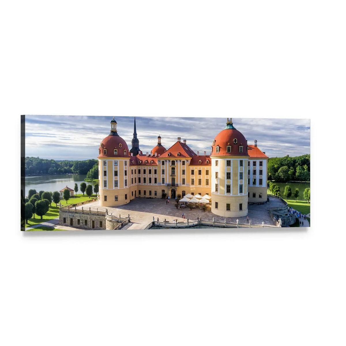Moritzburg Castle in Saxony Panoramic Canvas Wall Art, single panel gallery wrapped canvas, angled product view