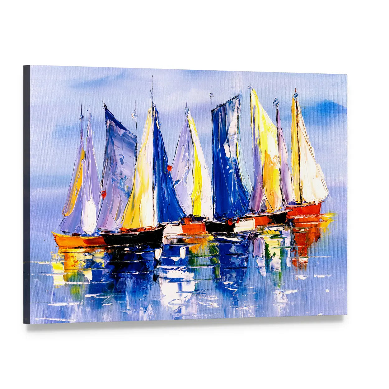 Abstract Sailboats at Harbor Canvas Wall Art, single panel gallery wrapped canvas, angled product view