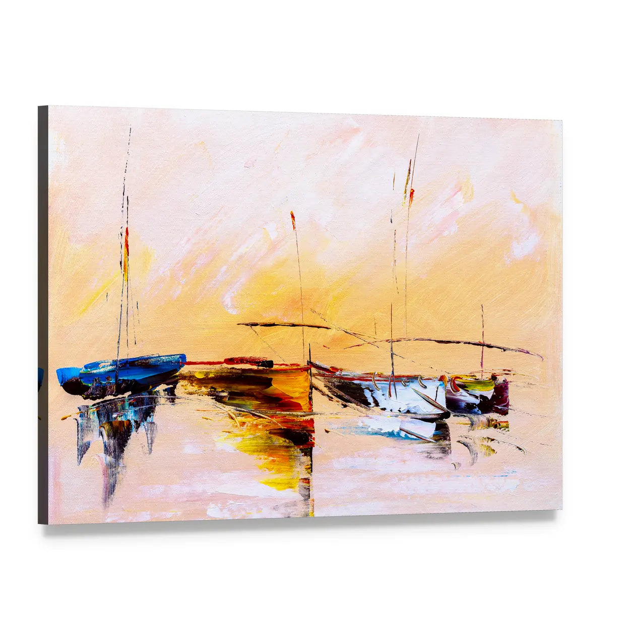 Abstract Sailboats at Sunset Canvas Wall Art, single panel gallery wrapped canvas, angled product view