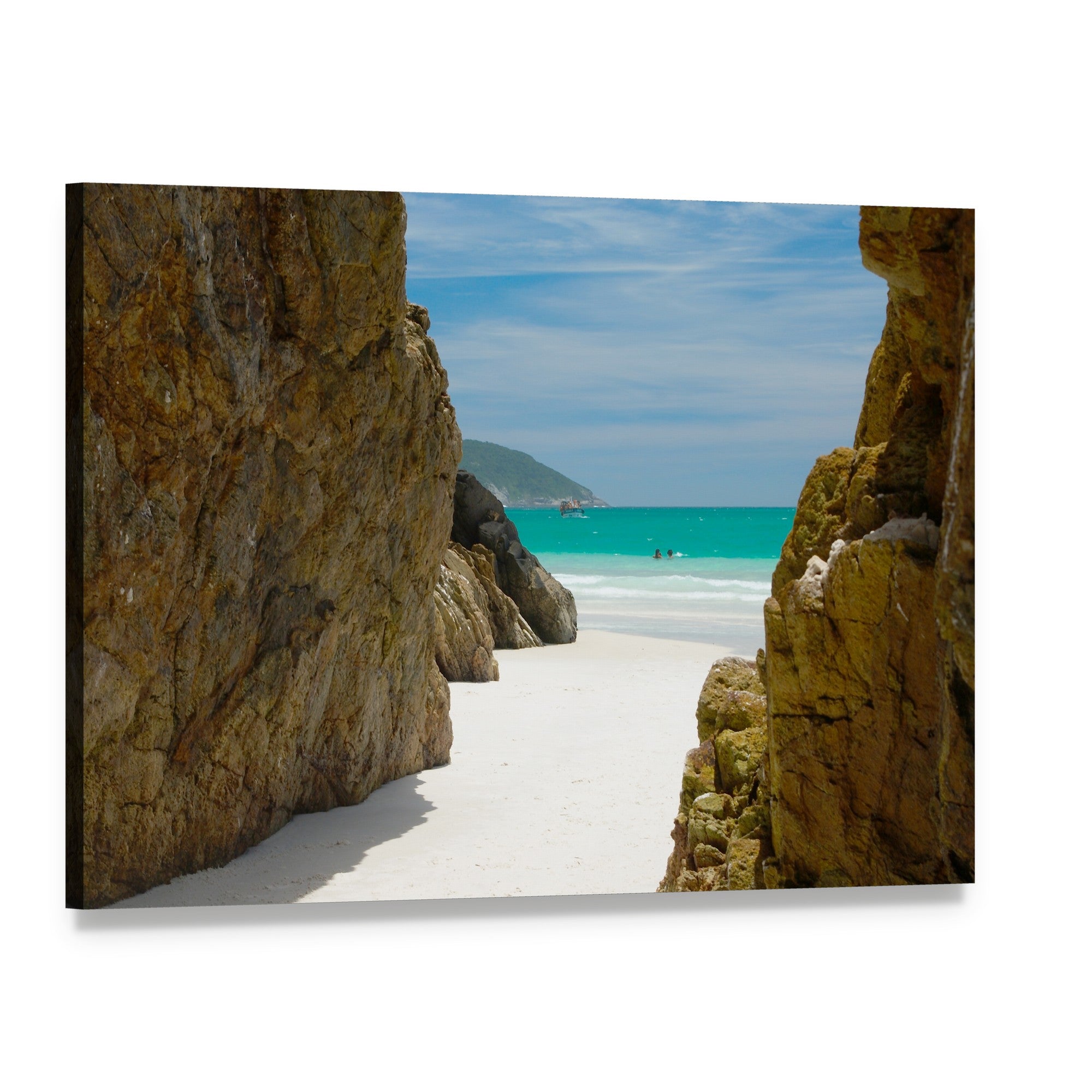 Beach Cave Framed by Rocks Canvas Wall Art, single panel gallery wrapped canvas, angled product view