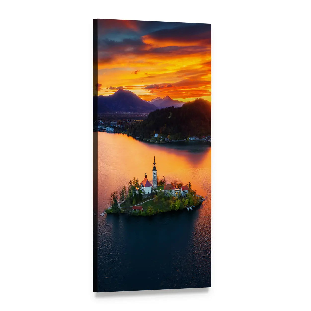 Church of Assumption on Lake Island Vertical Canvas Wall Art, 1 panel 1 Vertical layout gallery wrapped canvas set, angled product view