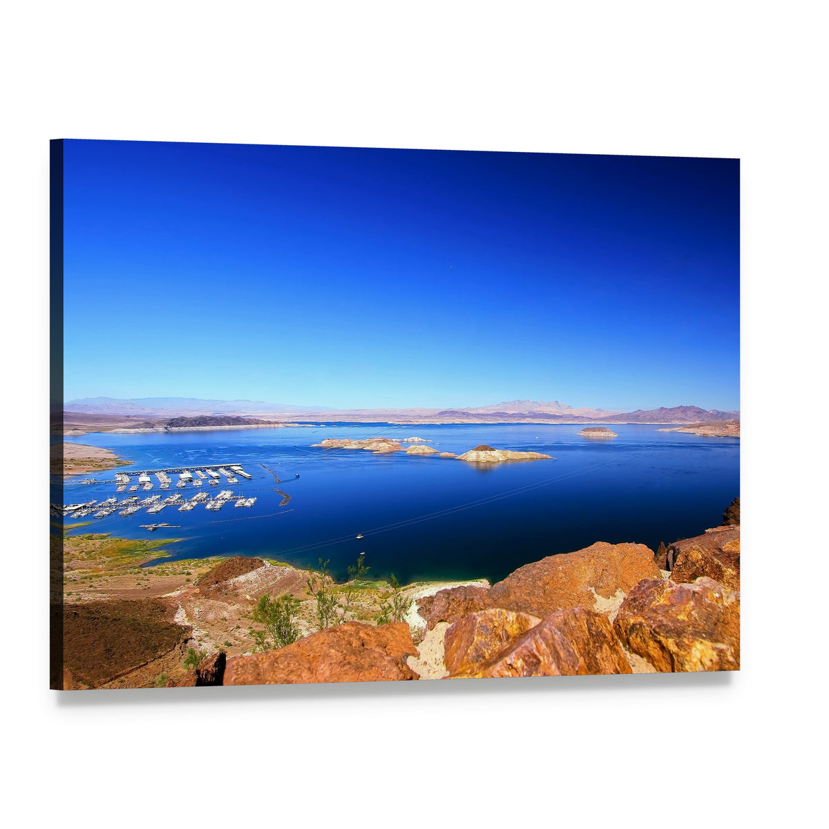 Lake Mead with Docked Boats Canvas Wall Art, single panel gallery wrapped canvas, angled product view