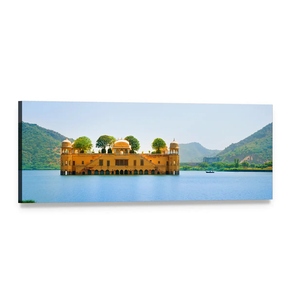 Jal Mahal Palace on Man Sagar Lake Panoramic Canvas Wall Art, single panel gallery wrapped canvas, angled product view