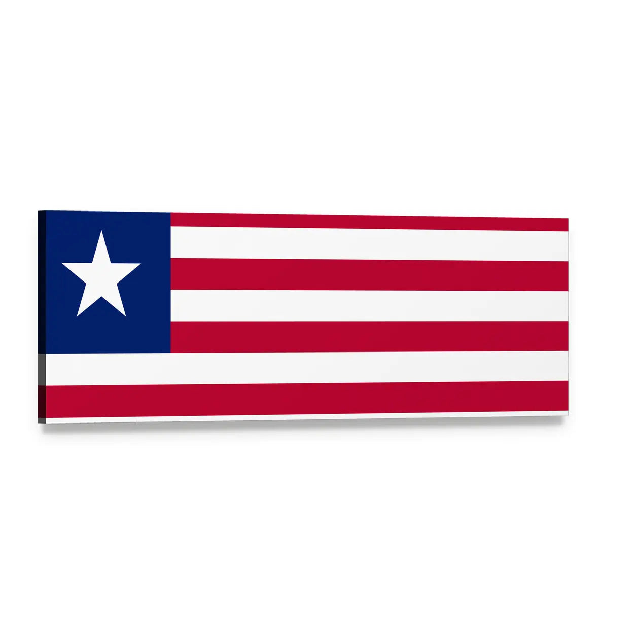 Liberian Flag Graphic Panoramic Canvas Wall Art, single panel gallery wrapped canvas, angled product view