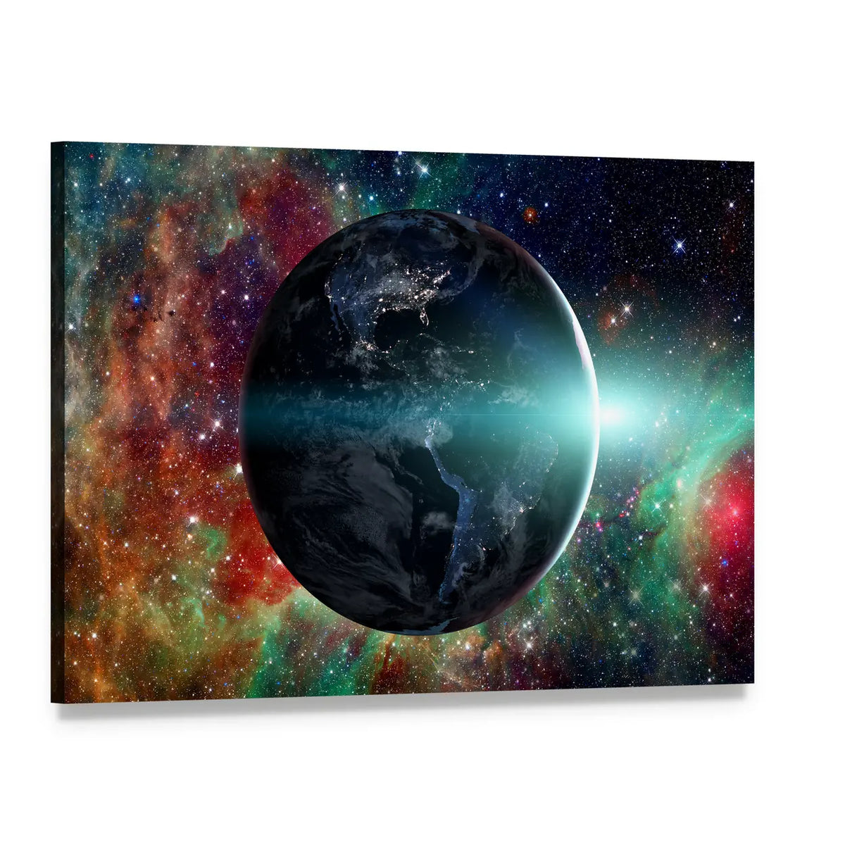 Planet Earth from Space Canvas Wall Art, single panel gallery wrapped canvas, angled product view
