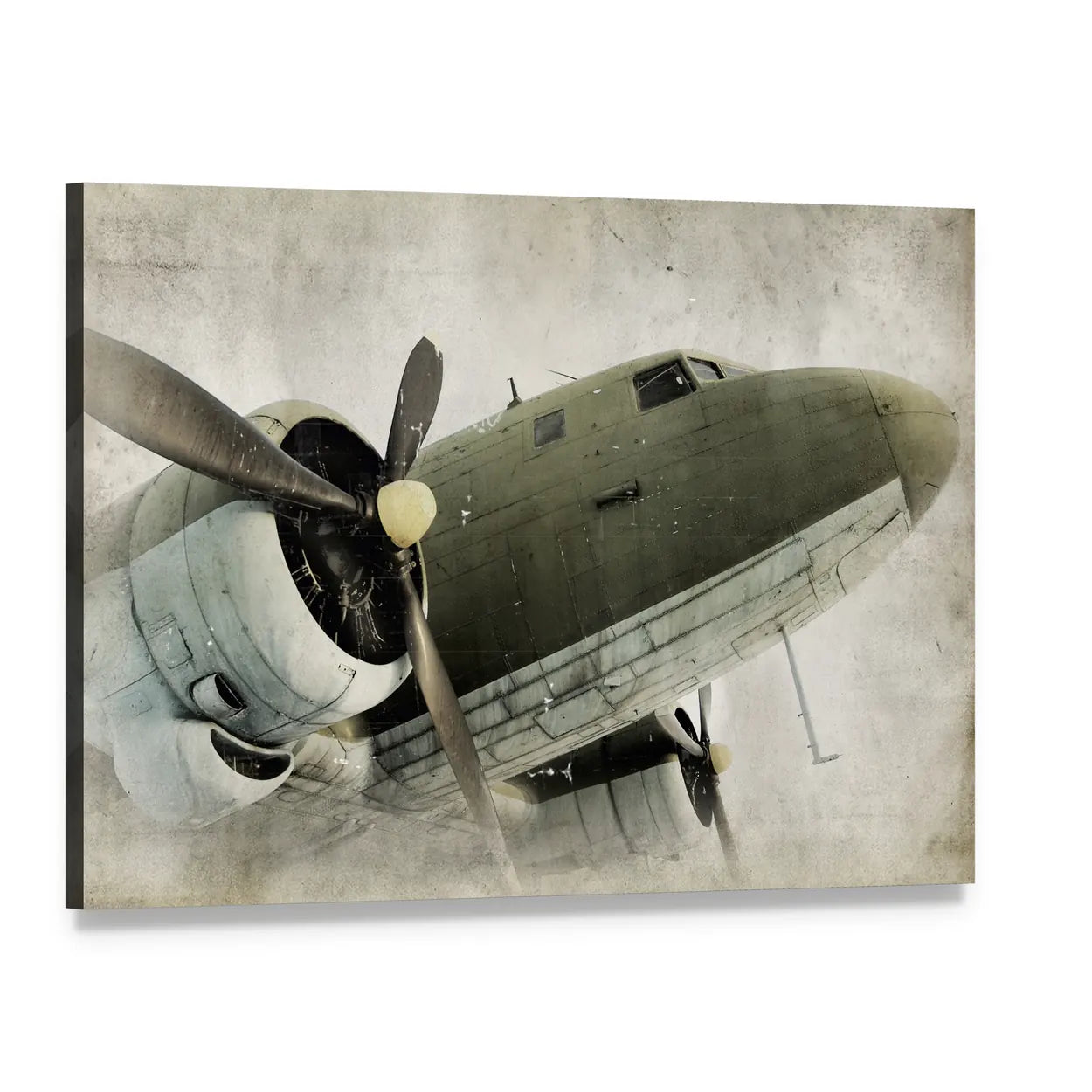 Vintage Propeller Airplane Close-up Canvas Wall Art, single panel gallery wrapped canvas, angled product view