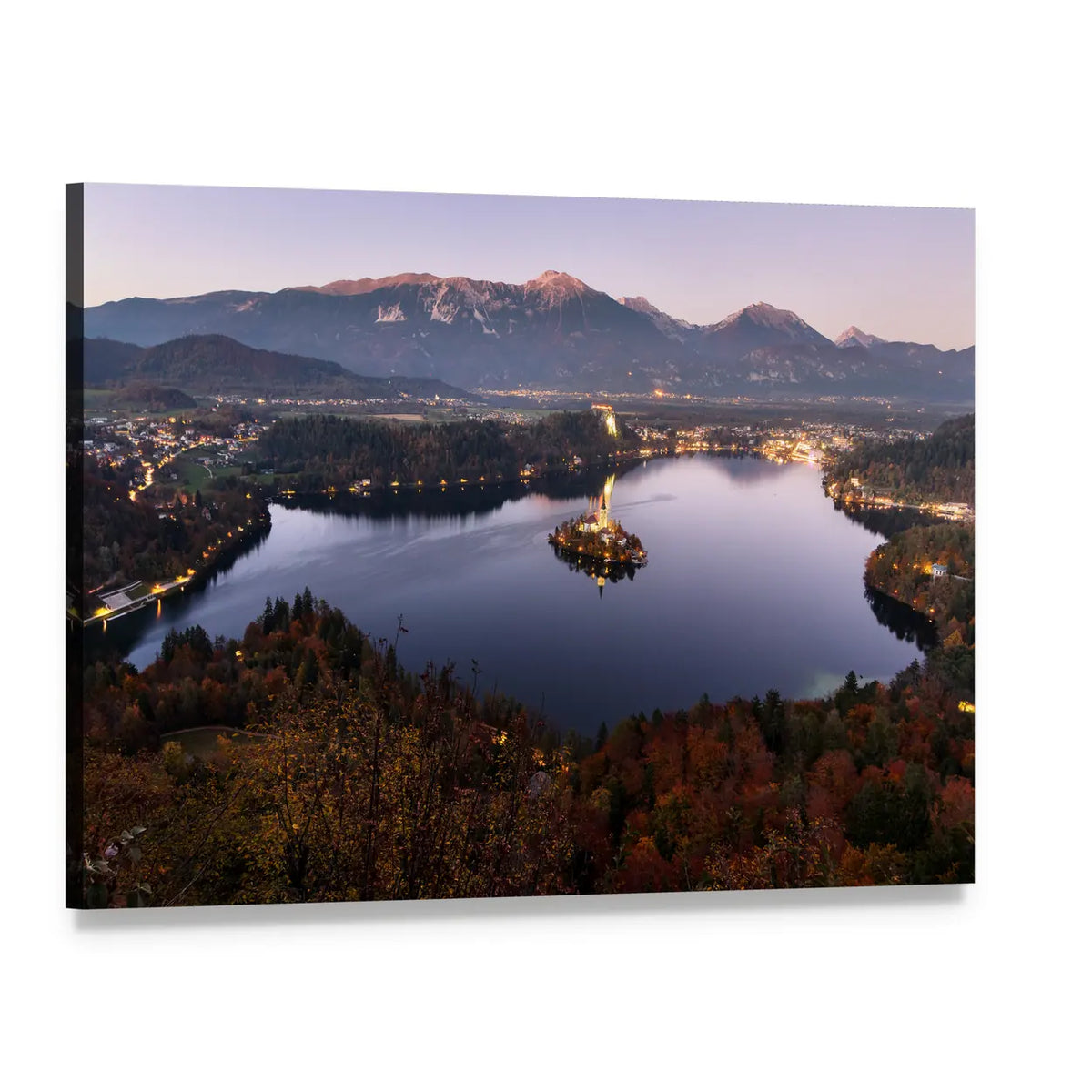 Bled Lake at Dusk, Slovenia Canvas Wall Art, single panel gallery wrapped canvas, angled product view