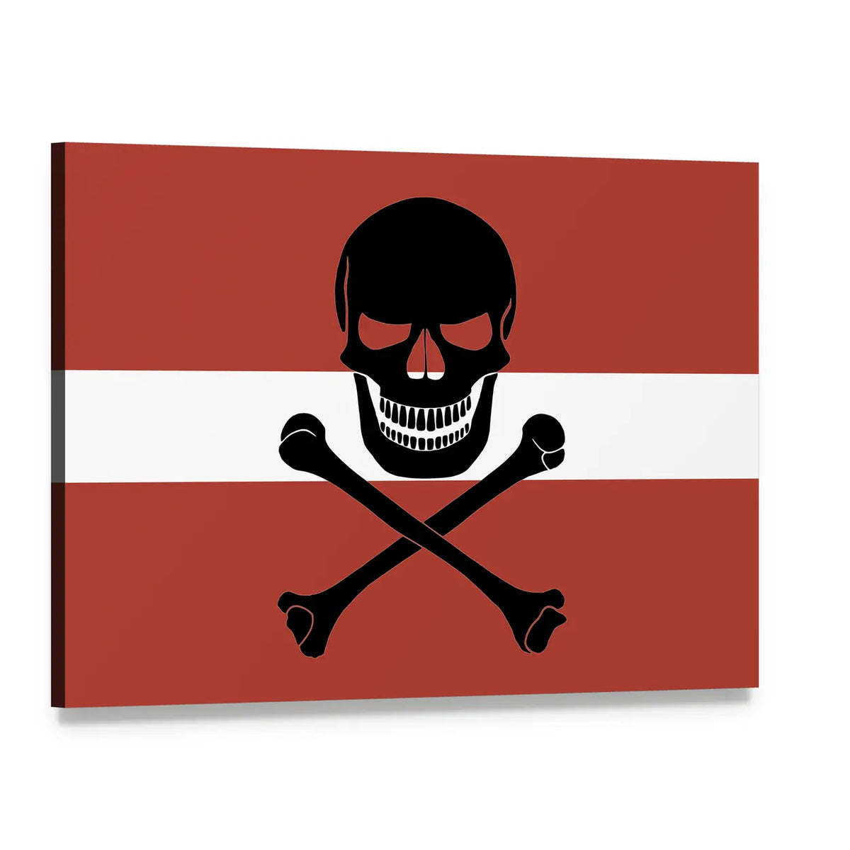 Latvian Flag with Skull and Crossbones Canvas Wall Art, single panel gallery wrapped canvas, angled product view