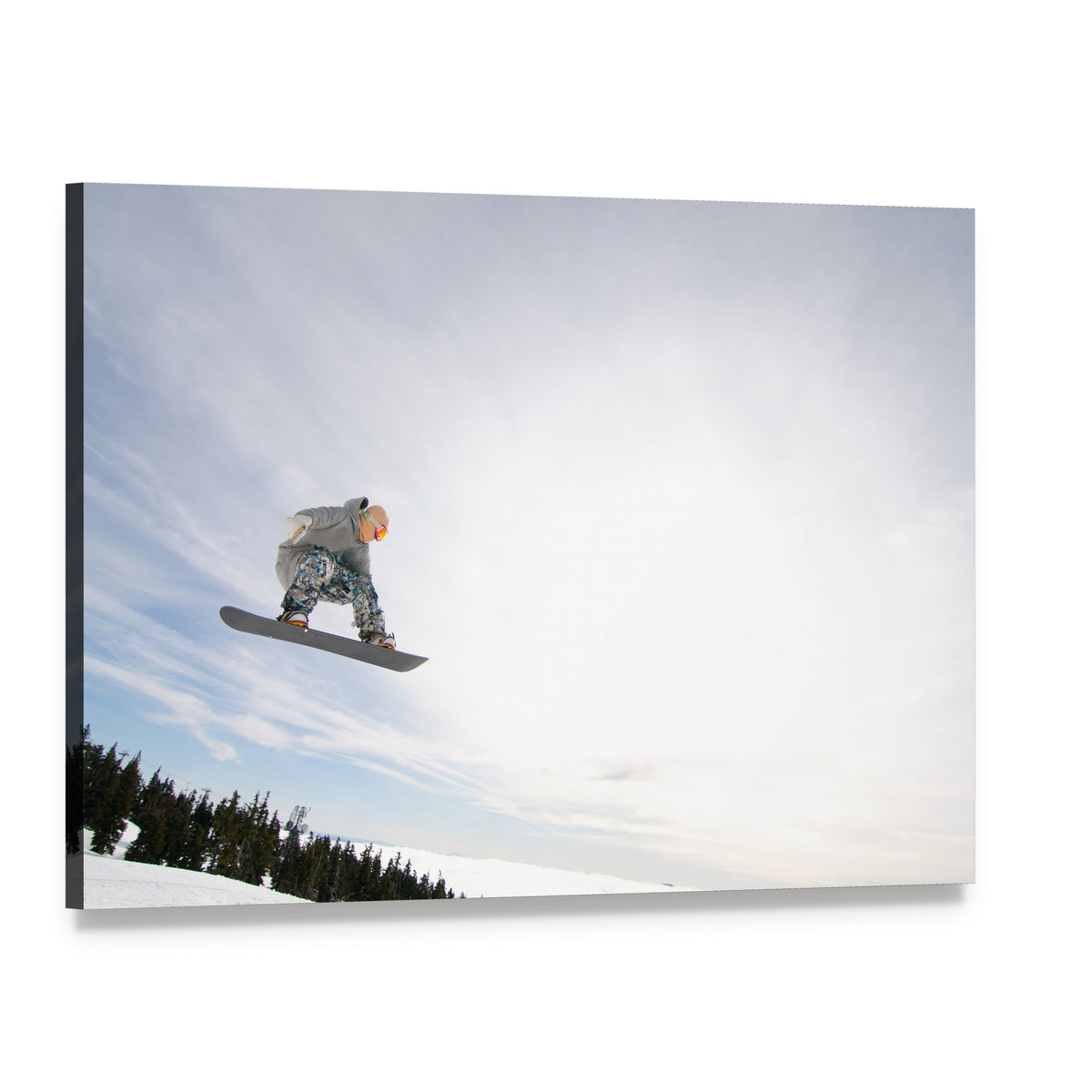 Snowboarder in Air Canvas Wall Art, single panel gallery wrapped canvas, angled product view