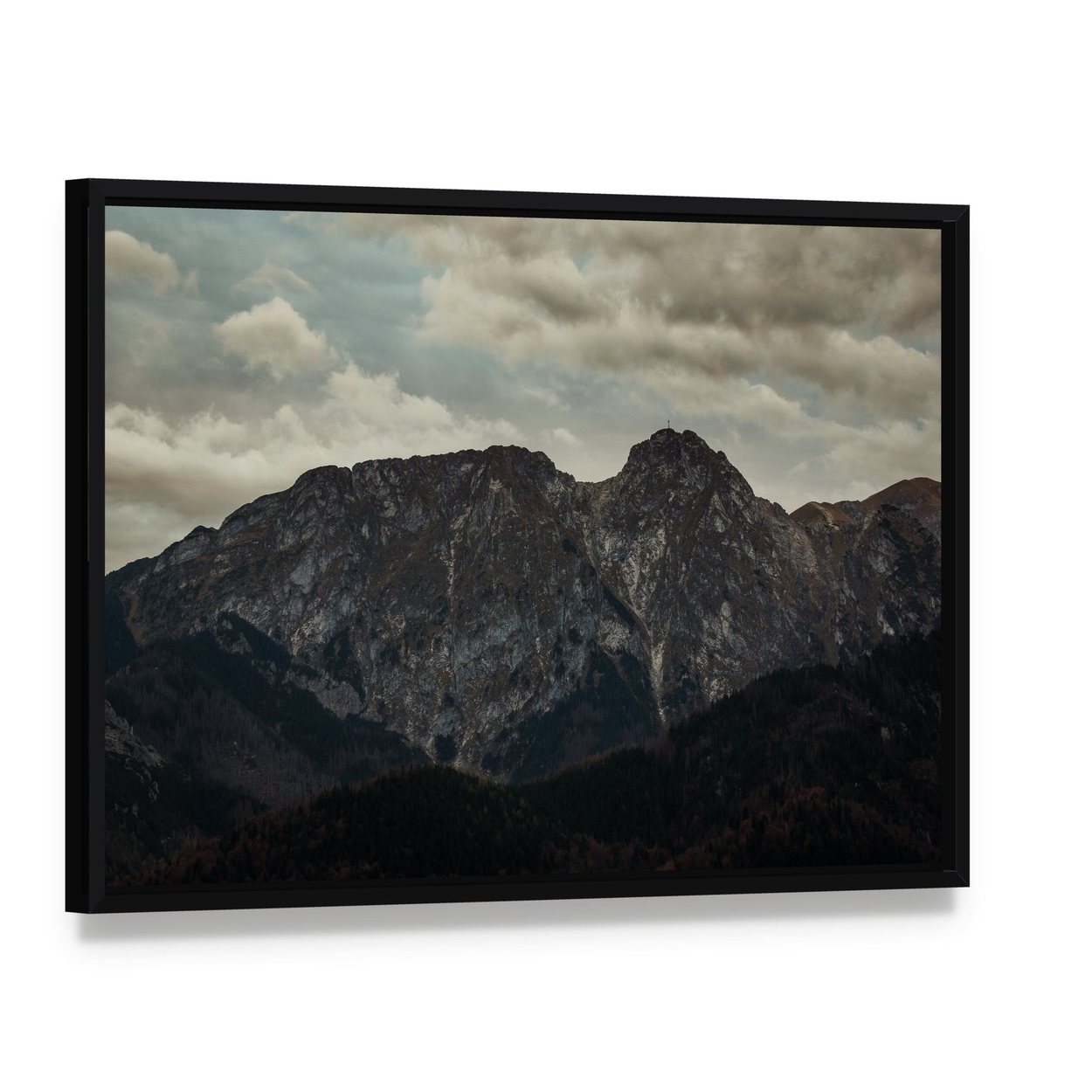 Giewont Peak in Tatra Mountains Canvas Wall Art, framed canvas in a black floater frame, angled product view