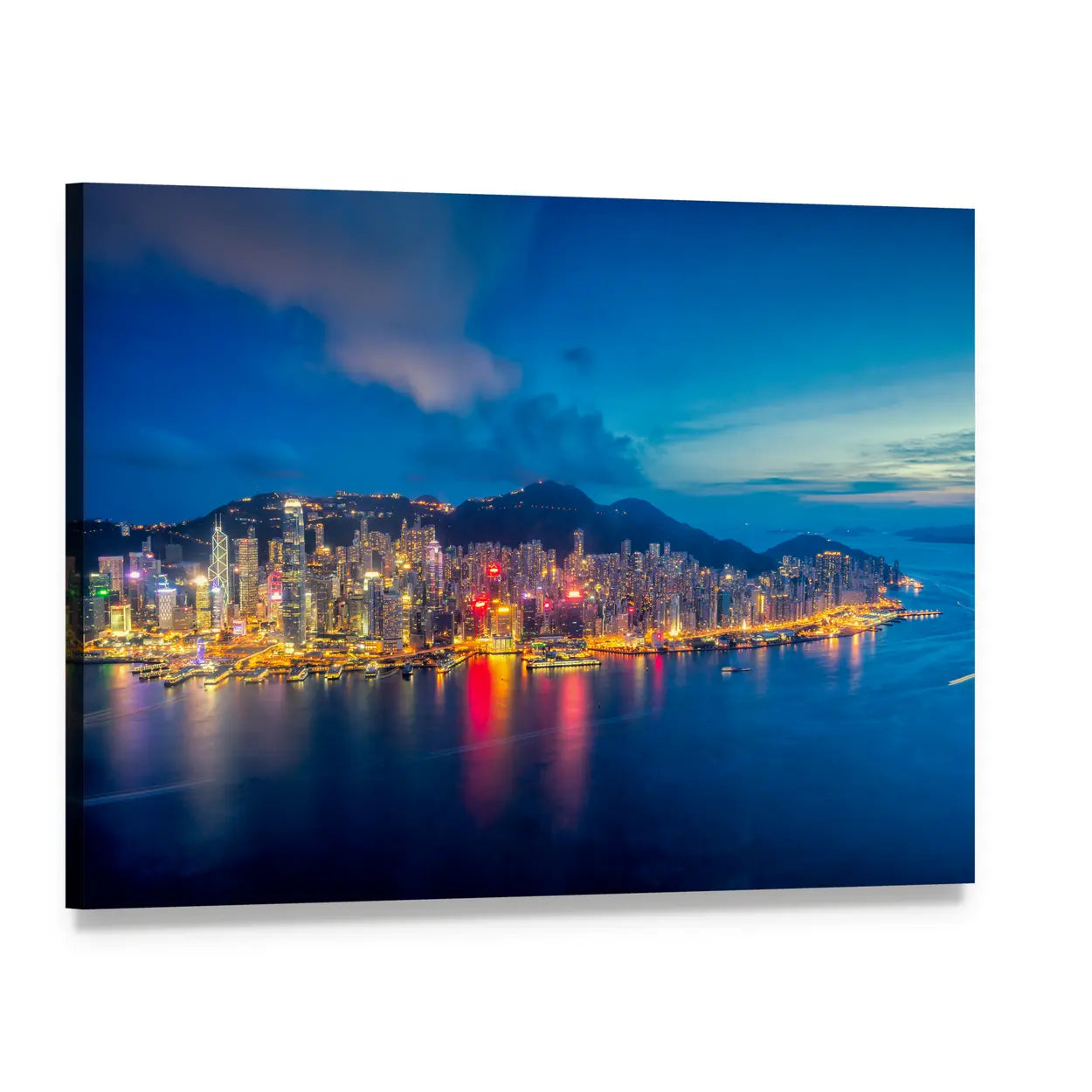 Hong Kong Skyline at Sunset Canvas Wall Art, single panel gallery wrapped canvas, angled product view