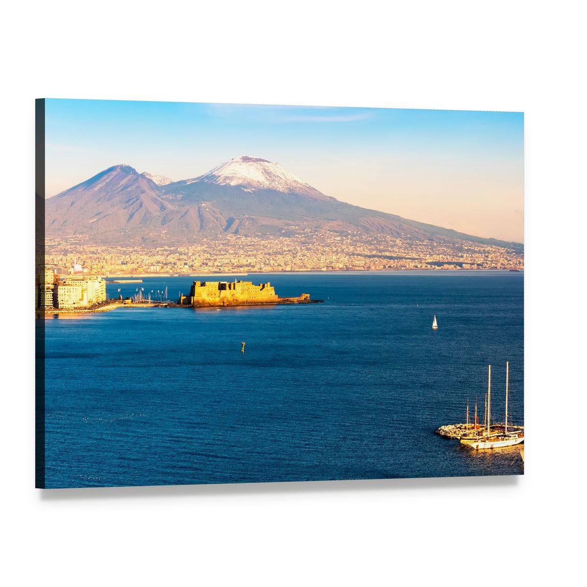 Volcano and Coastal Fortress View Canvas Wall Art, single panel gallery wrapped canvas, angled product view