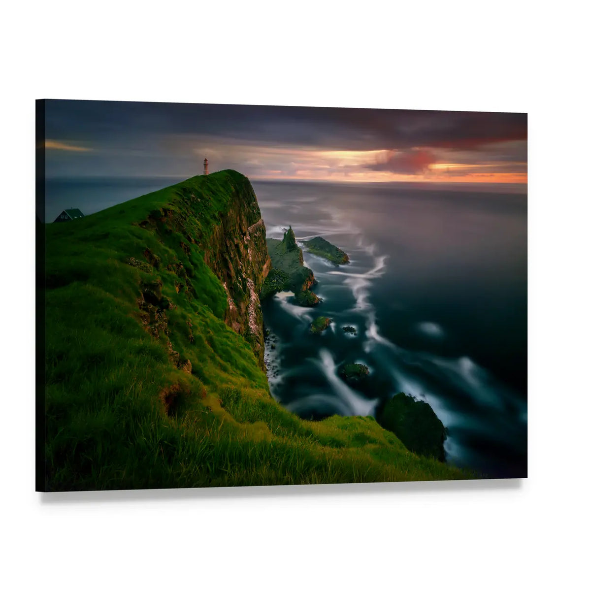 Mykines Holmur Island Cliffs at Sunset Canvas Wall Art, single panel gallery wrapped canvas, angled product view