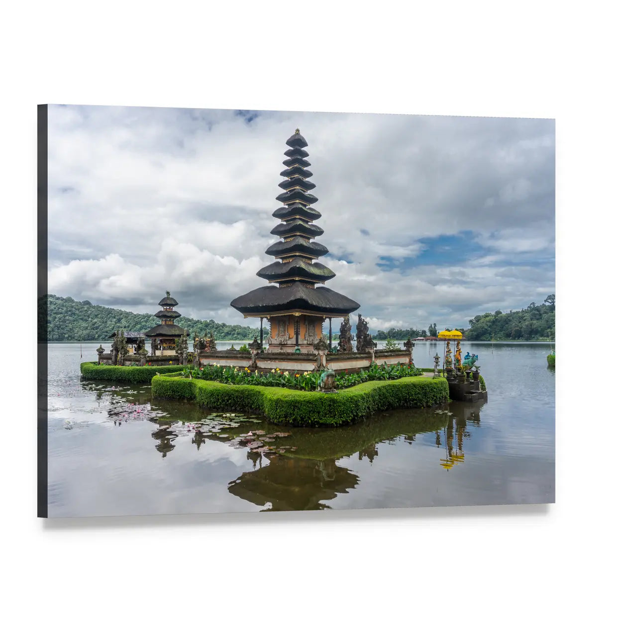 Pura Ulun Danu Beratan Temple Canvas Wall Art, single panel gallery wrapped canvas, angled product view