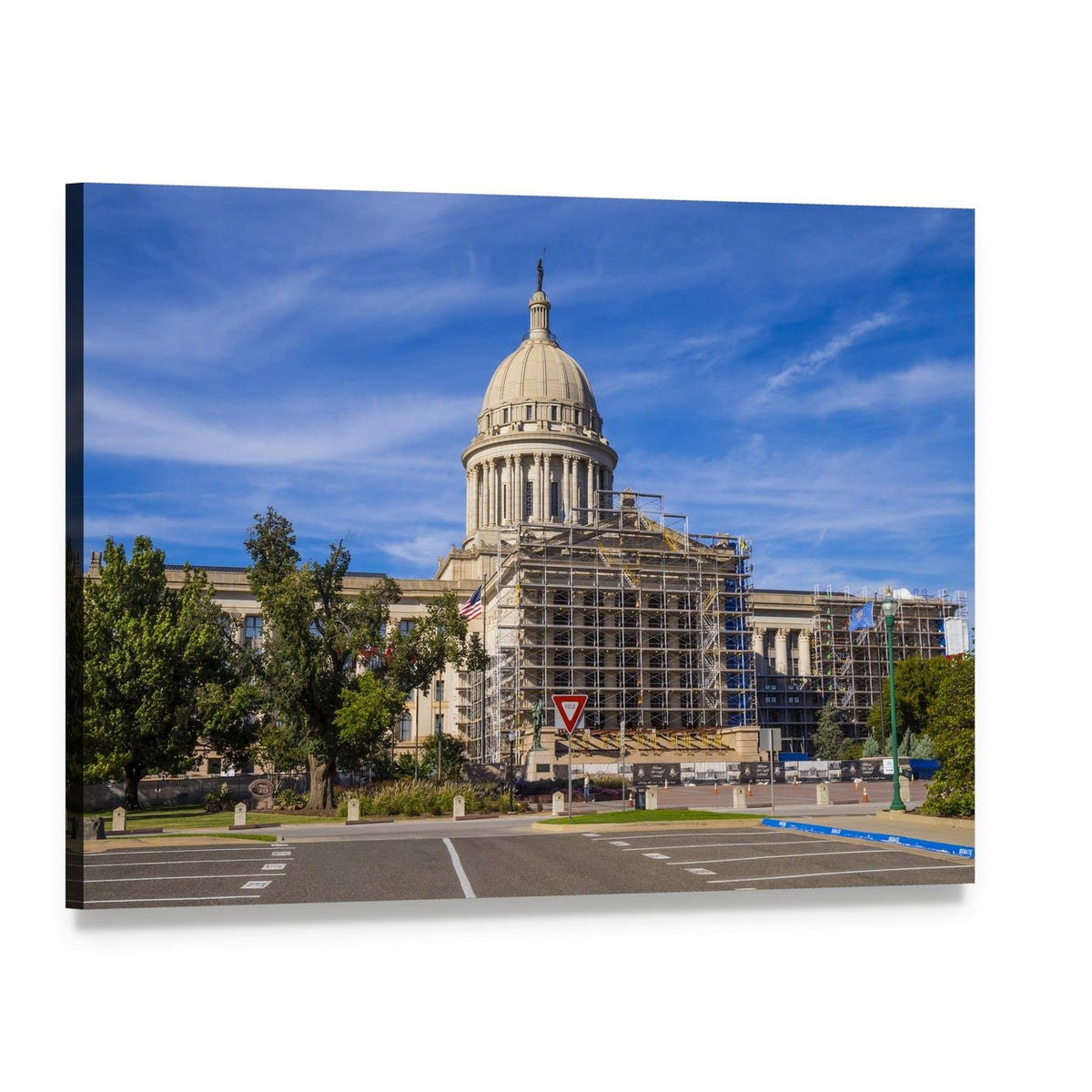Oklahoma State Capitol with Scaffolding Canvas Wall Art, single panel gallery wrapped canvas, angled product view