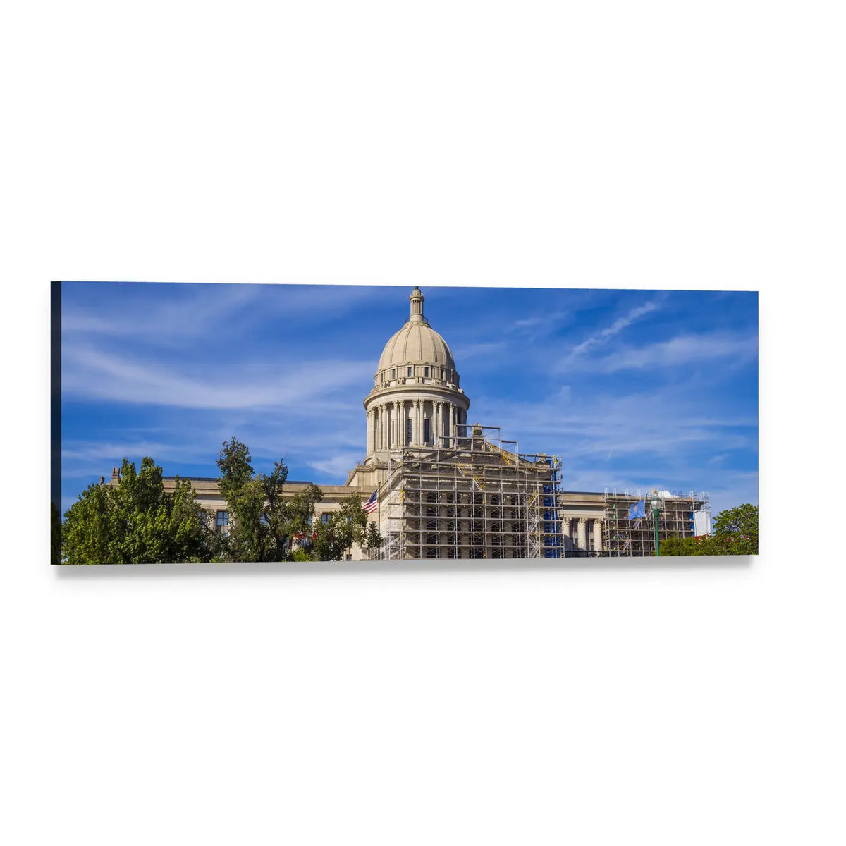State Capitol Dome Under Renovation Panoramic Canvas Wall Art, single panel gallery wrapped canvas, angled product view