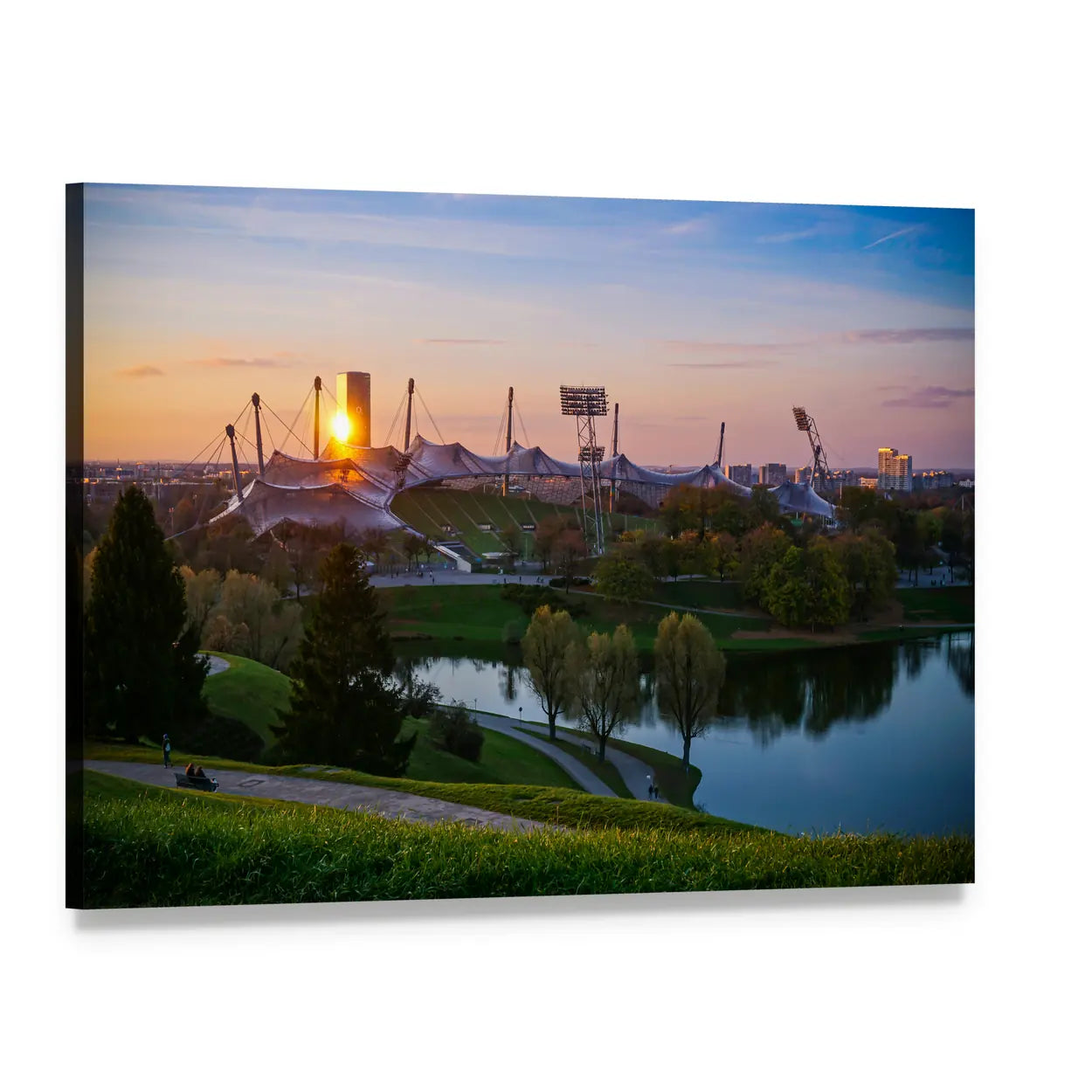 Olympic Stadium at Sunset Canvas Wall Art, single panel gallery wrapped canvas, angled product view