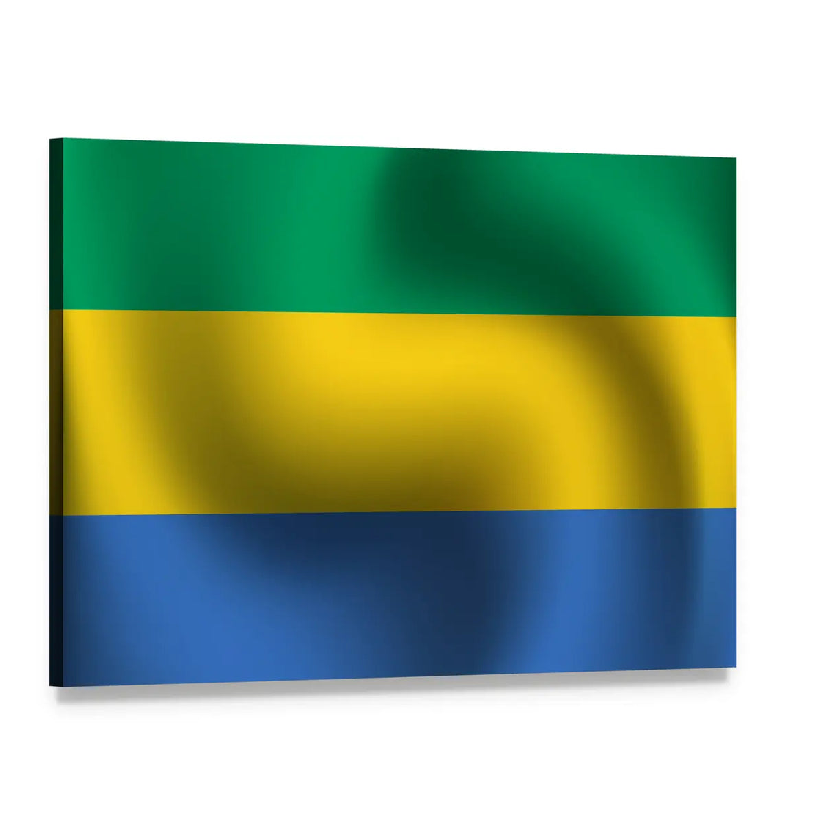 Gabon Flag with Fabric Ripple Effect Canvas Wall Art, single panel gallery wrapped canvas, angled product view