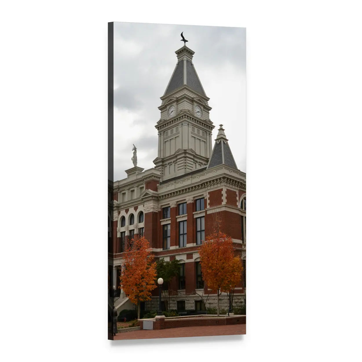 Historic Brick Courthouse with Clock Tower Vertical Canvas Wall Art, 1 panel 1 Vertical layout gallery wrapped canvas set, angled product view