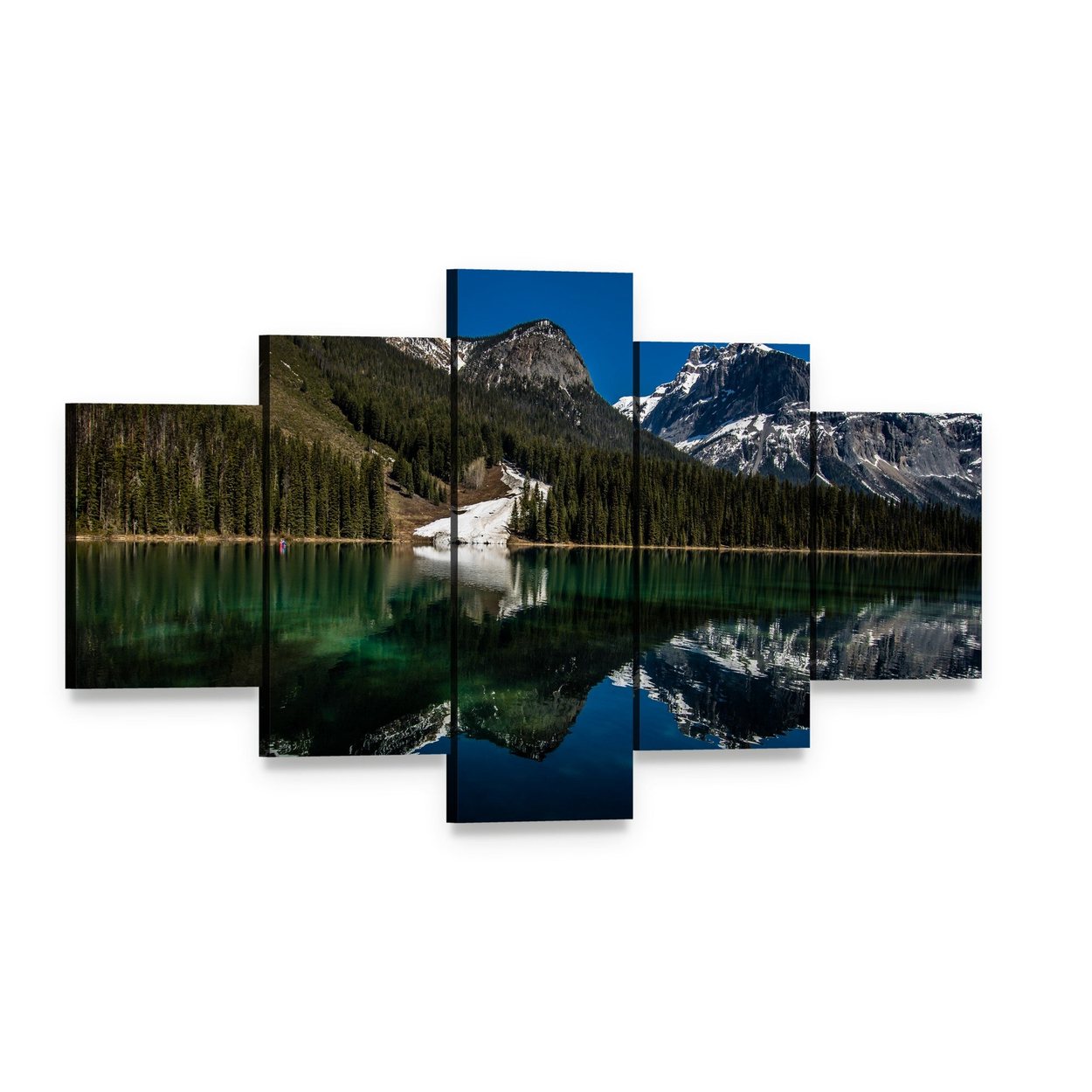 Snow on Emerald Lake Canvas Wall Art, 5 panel 5 Star layout gallery wrapped canvas set, angled product view