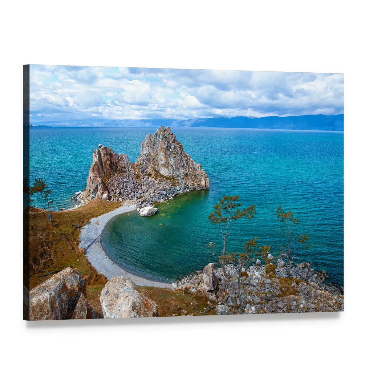 Olkhon Island Rocky Shore Canvas Wall Art, single panel gallery wrapped canvas, angled product view