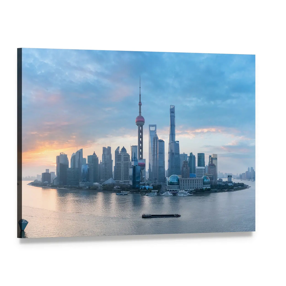 Shanghai Lujiazui Skyline at Sunrise Canvas Wall Art, single panel gallery wrapped canvas, angled product view