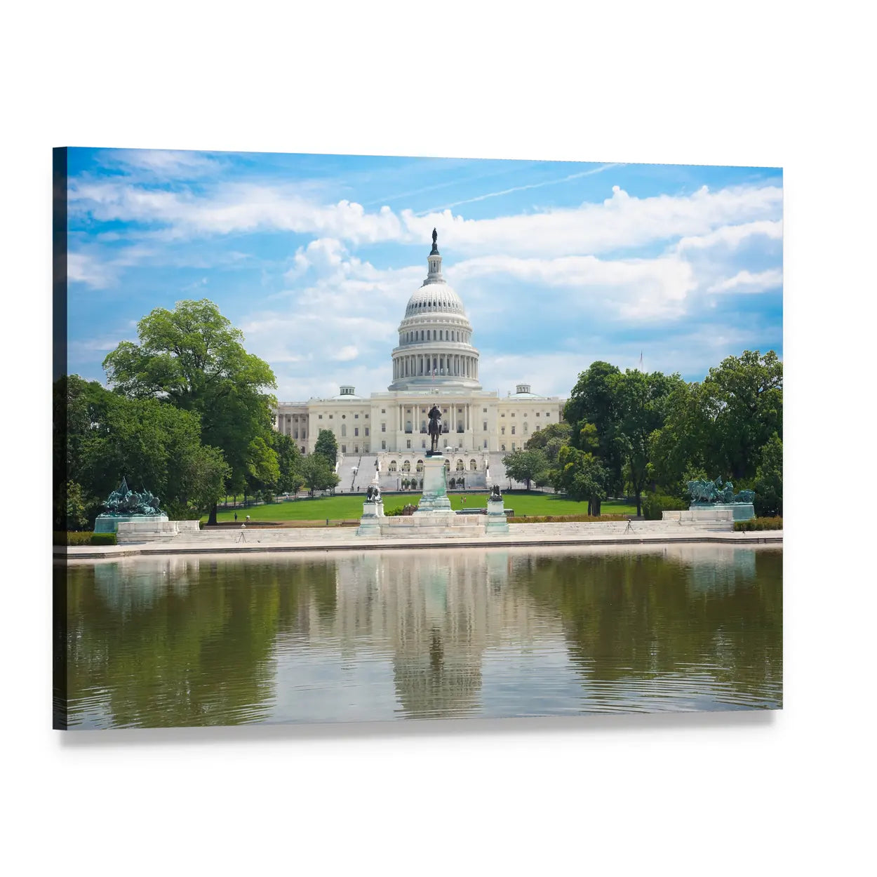 United States Capitol and Reflecting Pool Canvas Wall Art, single panel gallery wrapped canvas, angled product view