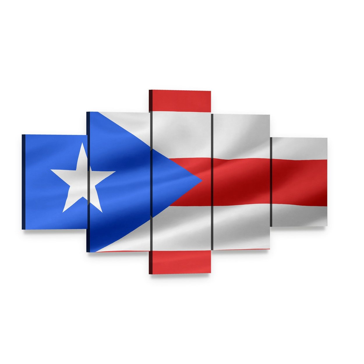 Flag of Puerto Rico Canvas Wall Art, 5 panel 5 Star layout gallery wrapped canvas set, angled product view