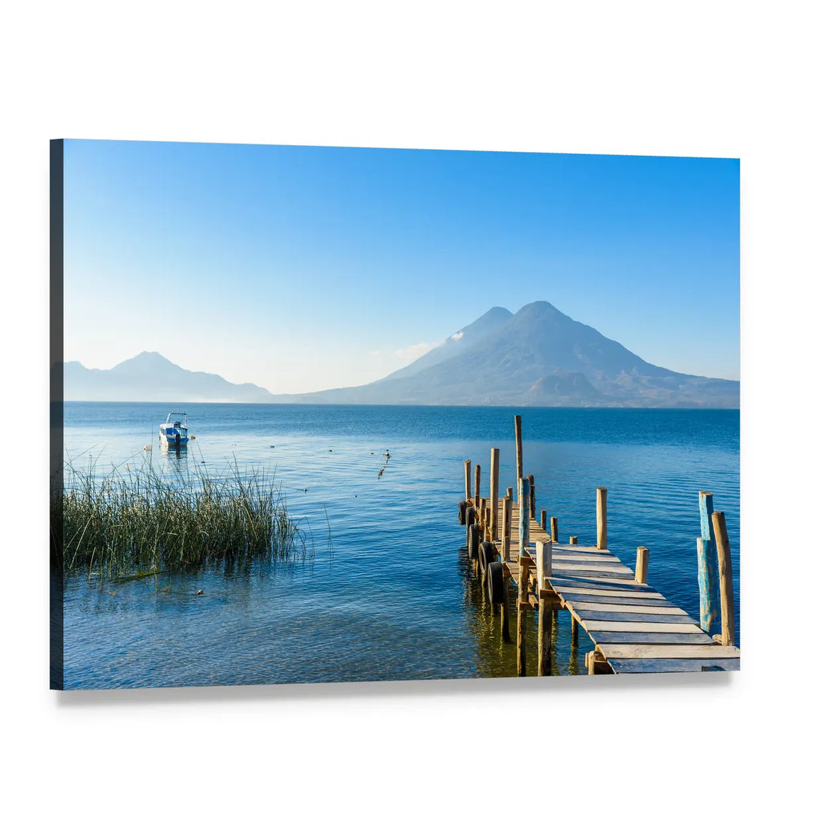 Wooden Pier at Lake Atitlan Canvas Wall Art, single panel gallery wrapped canvas, angled product view