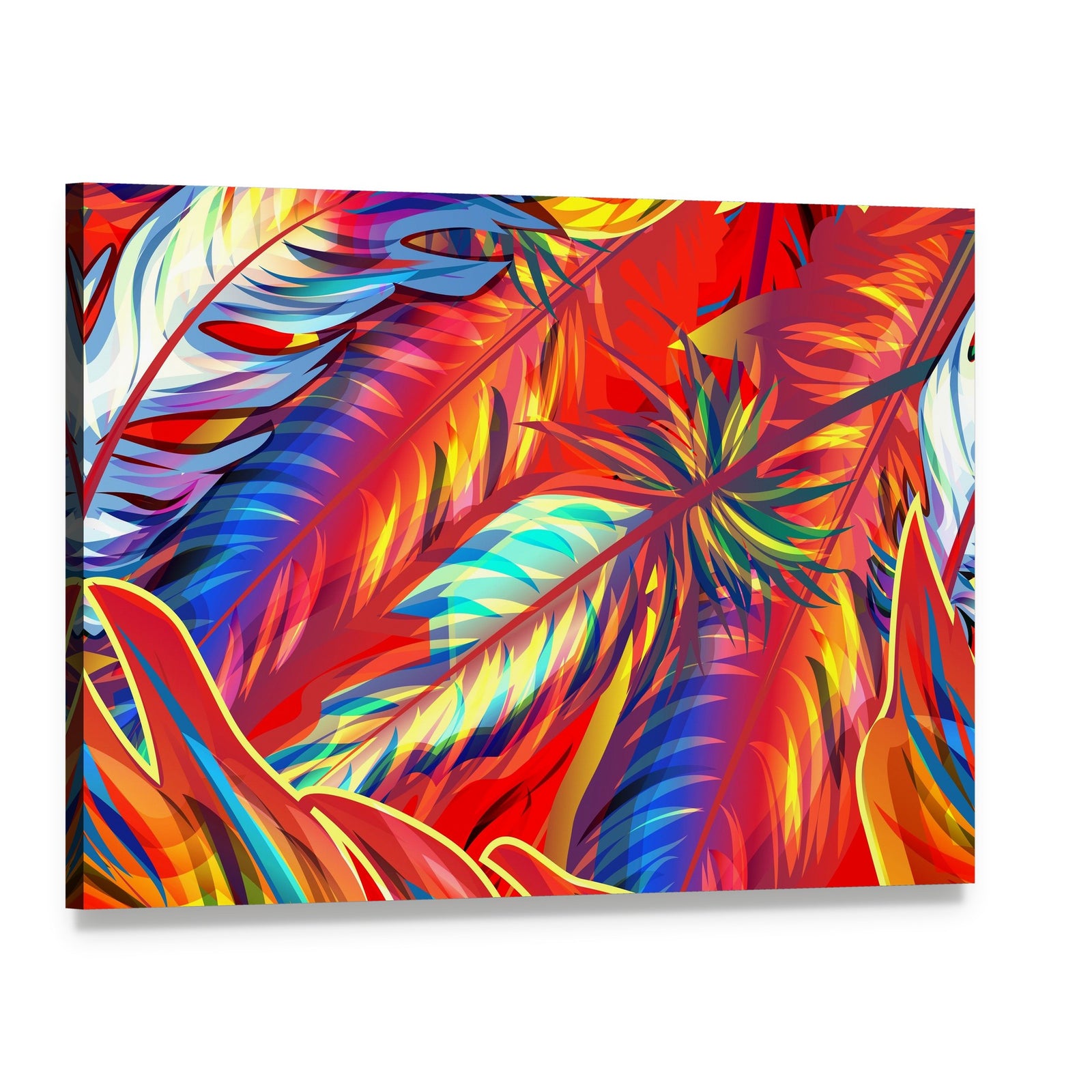 Exotic Feathers and Tropical Leaves Canvas Wall Art, single panel gallery wrapped canvas, angled product view