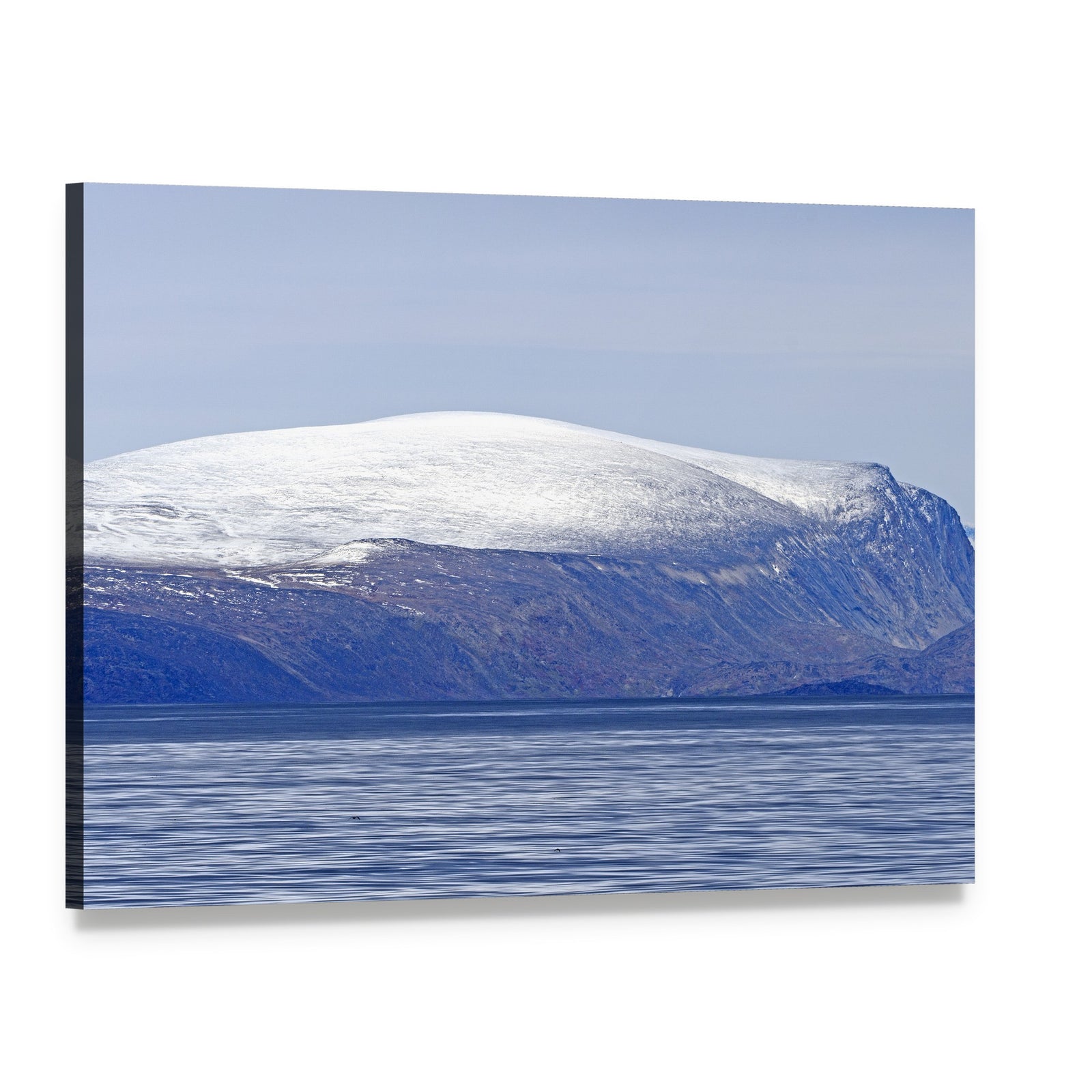 Lonely Rocks by Snow-capped Mountain Lake Canvas Wall Art, single panel gallery wrapped canvas, angled product view