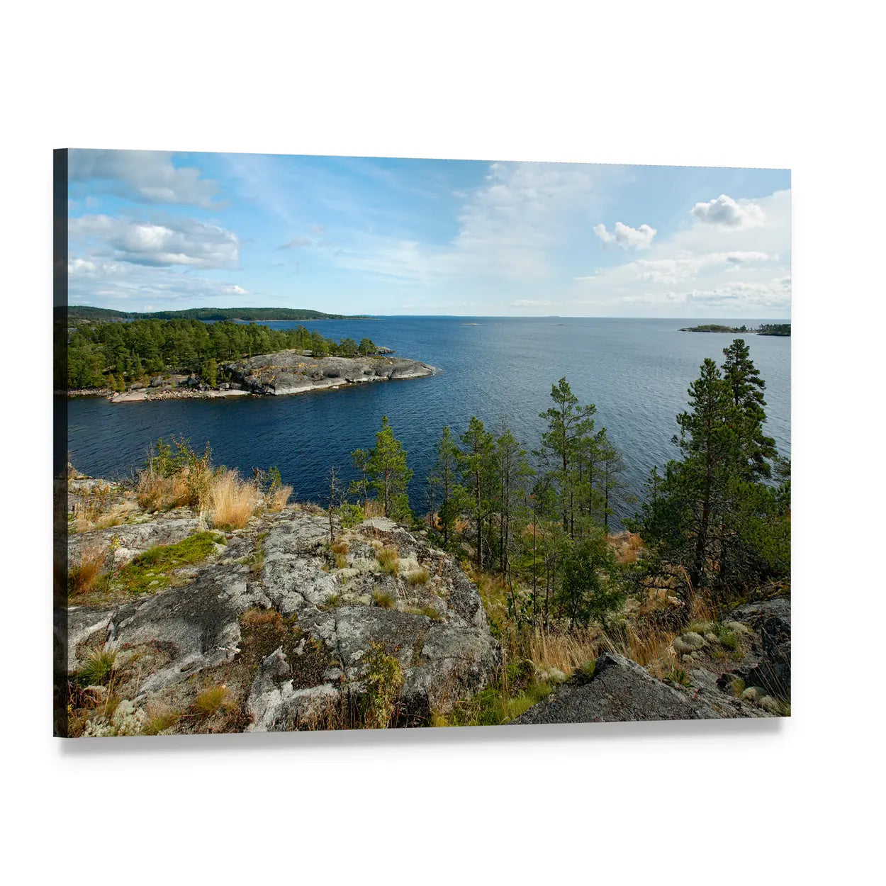 Lake Ladoga with Forested Islands Canvas Wall Art, single panel gallery wrapped canvas, angled product view