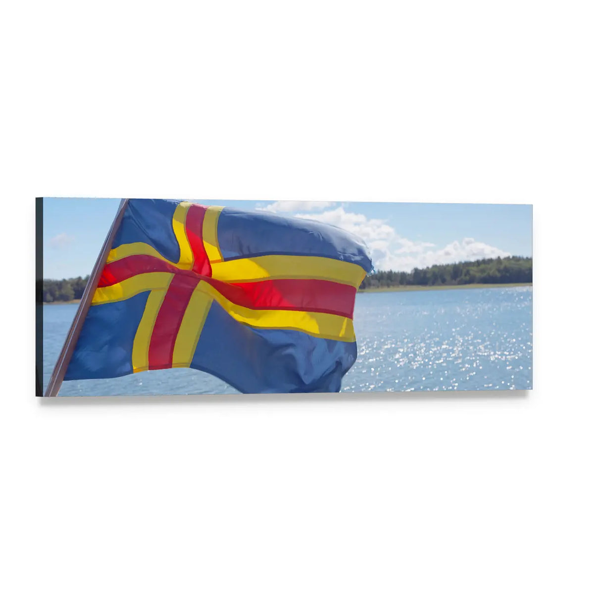 Åland Flag by Water Panoramic Canvas Wall Art, single panel gallery wrapped canvas, angled product view