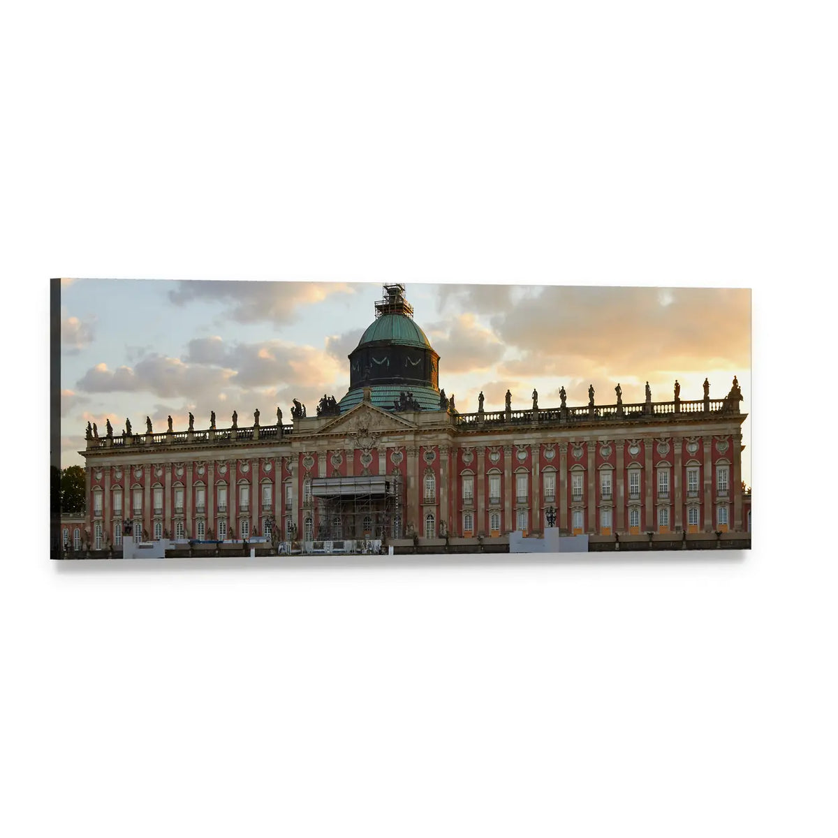 Neues Palais at Golden Hour Panoramic Canvas Wall Art, single panel gallery wrapped canvas, angled product view