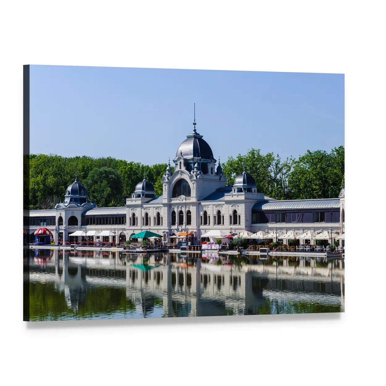 Historic Waterfront Building in Budapest Canvas Wall Art, single panel gallery wrapped canvas, angled product view