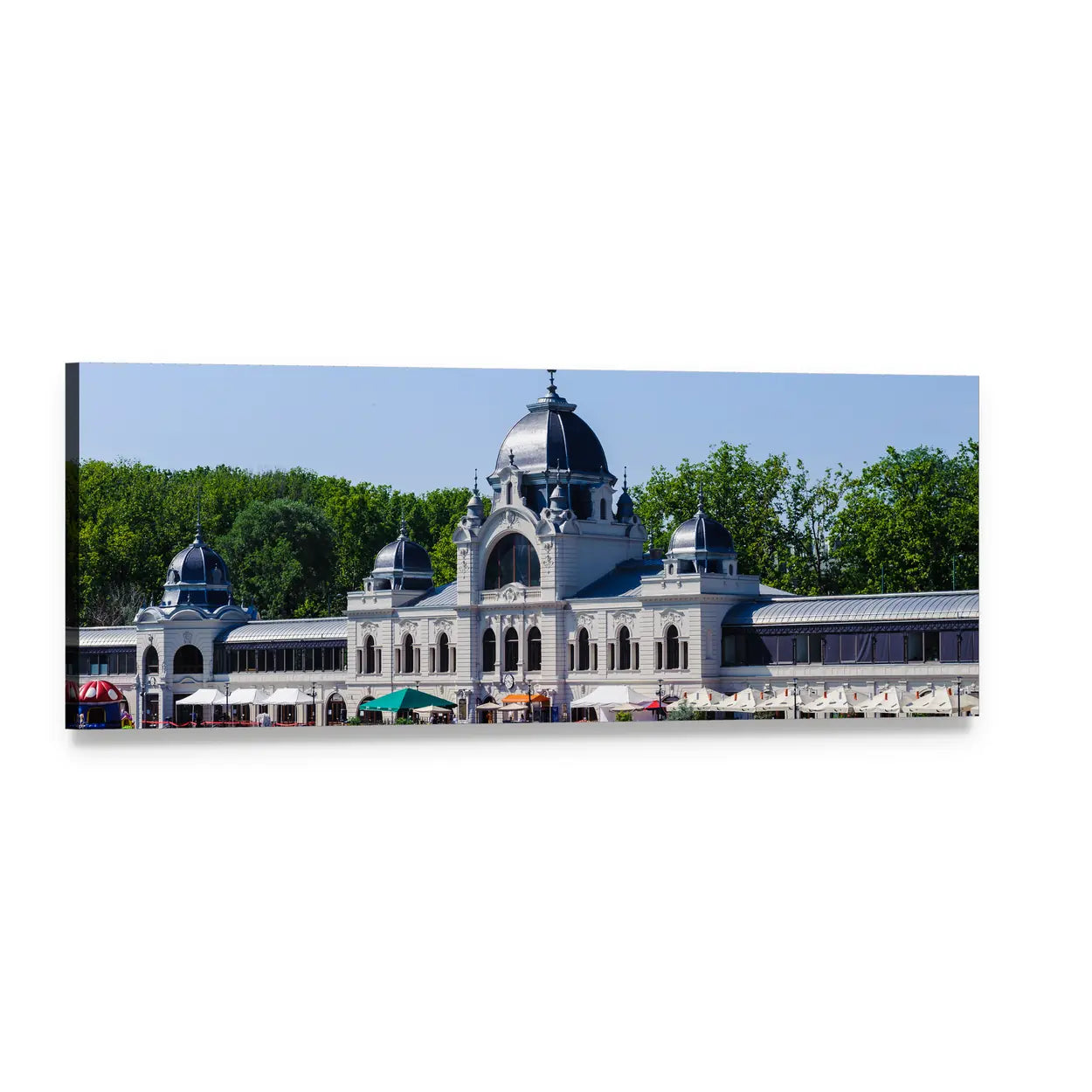 Budapest Historic Building with Domes Panoramic Canvas Wall Art, single panel gallery wrapped canvas, angled product view