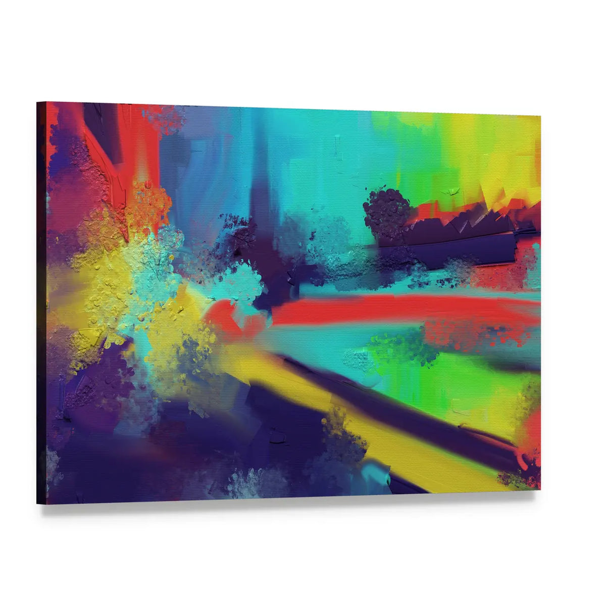 Expressionist Color Burst with Yellow-white Highlight Canvas Wall Art, single panel gallery wrapped canvas, angled product view