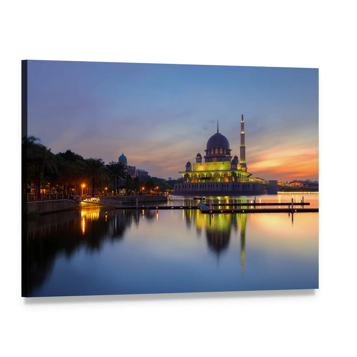 Putra Mosque at Sunset Canvas Wall Art, single panel gallery wrapped canvas, angled product view