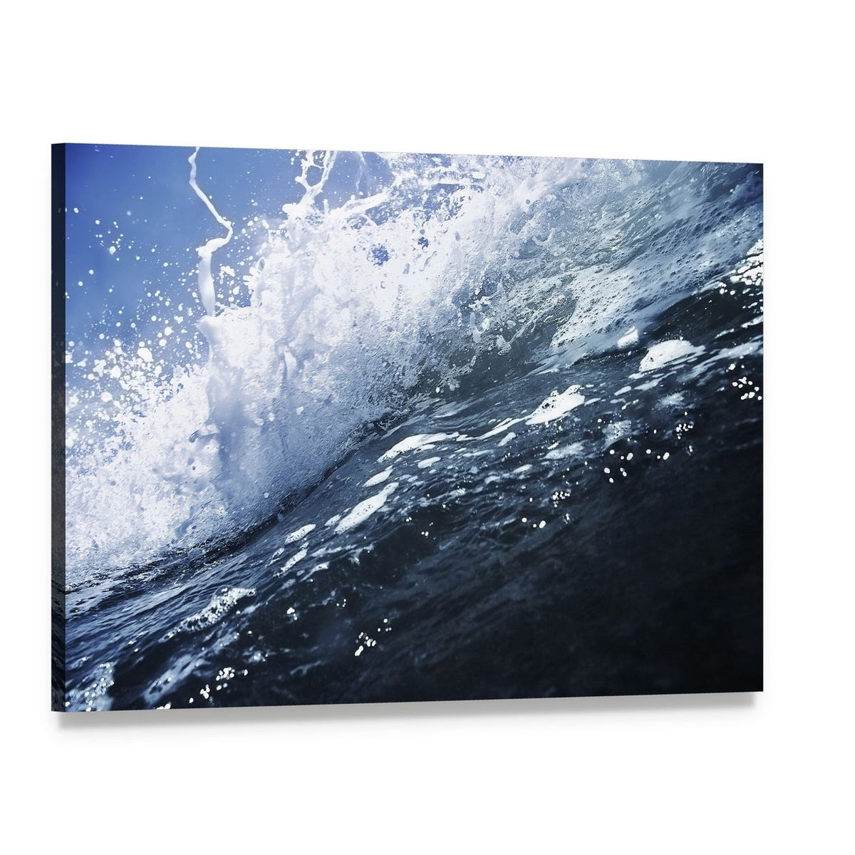Deep Sea Wave Canvas Wall Art, single panel gallery wrapped canvas, angled product view