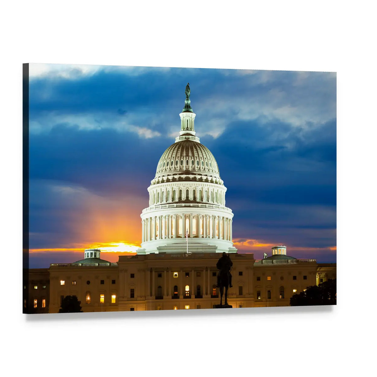 Us Capitol Building at Sunset Canvas Wall Art, single panel gallery wrapped canvas, angled product view
