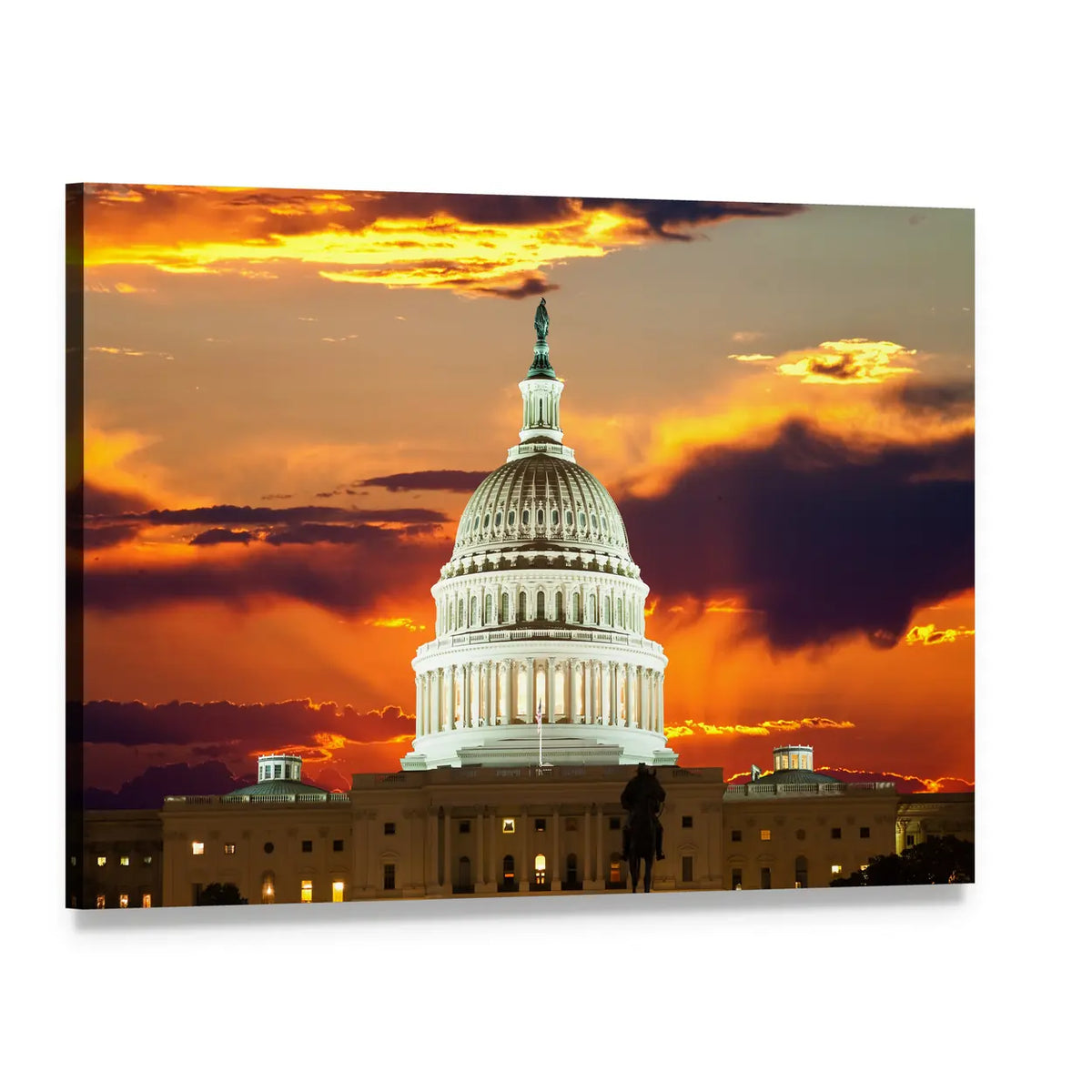 United States Capitol at Sunset Canvas Wall Art, single panel gallery wrapped canvas, angled product view